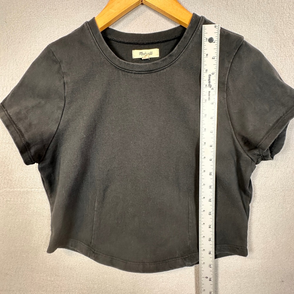 Madewell Womens Black Short Sleeve Crew Neck Seam Detail Crop Top T-Shirt M - Picture 6 of 7